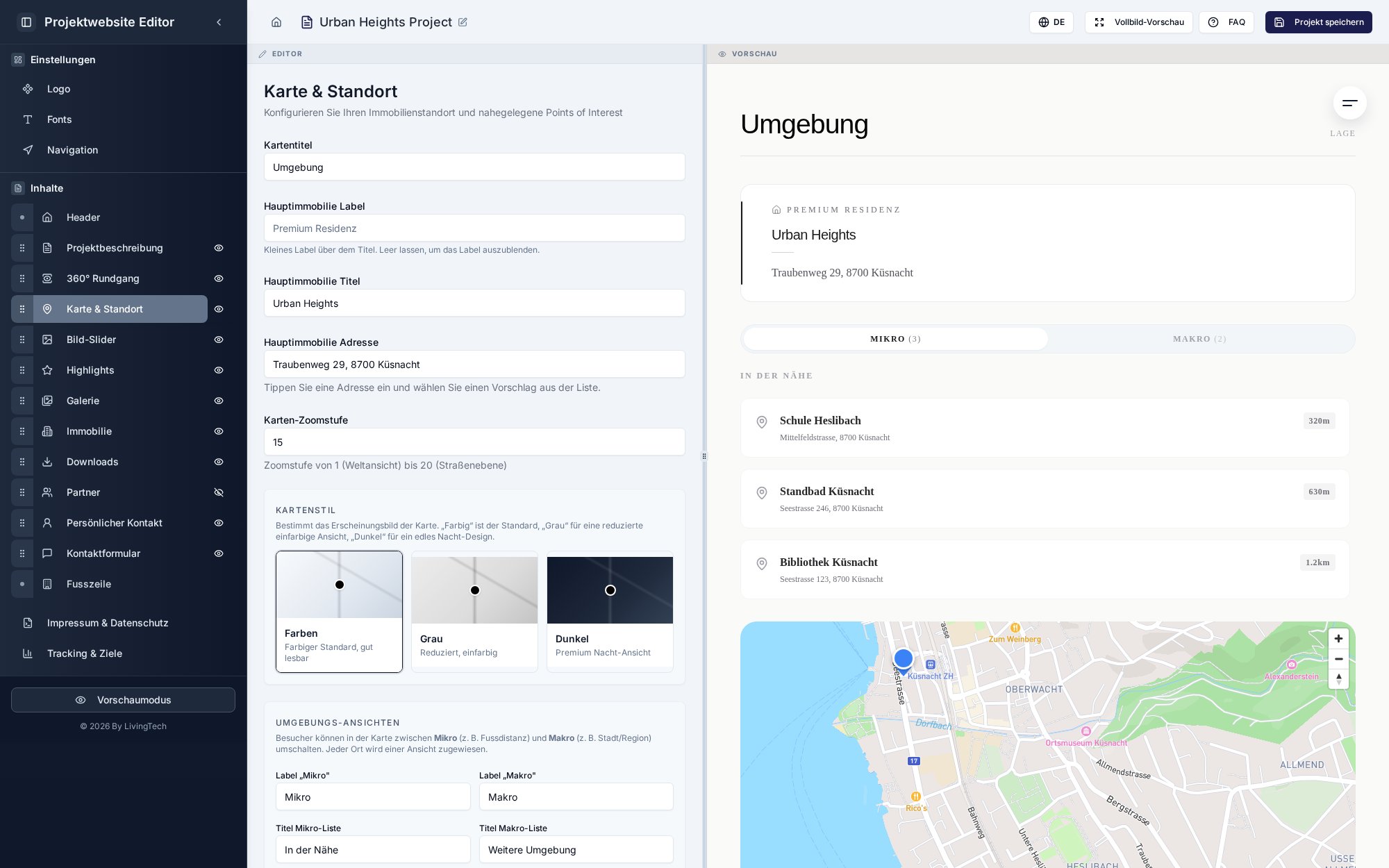 VisionProjects Editor – Lage und Umgebung