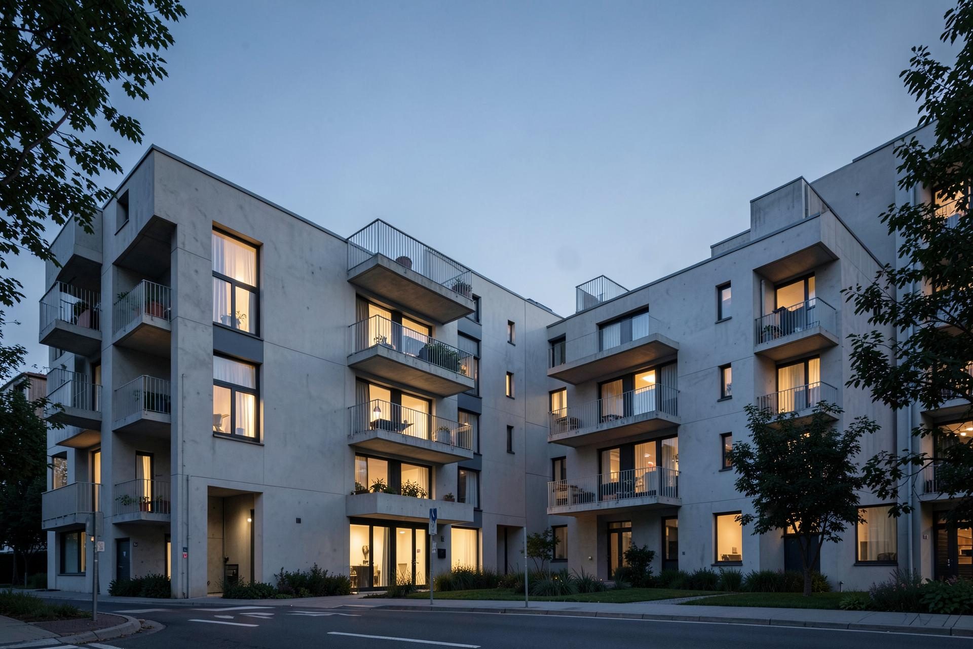 Moderne Überbauung am Abend